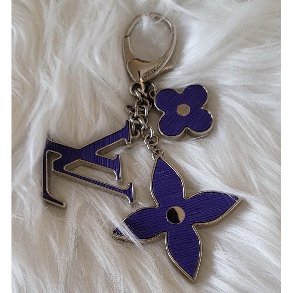 Authentic Louis Vuitton Fleur d'Epi Purple Bag Charm‎ Key Chain W/ Box Dust Bag